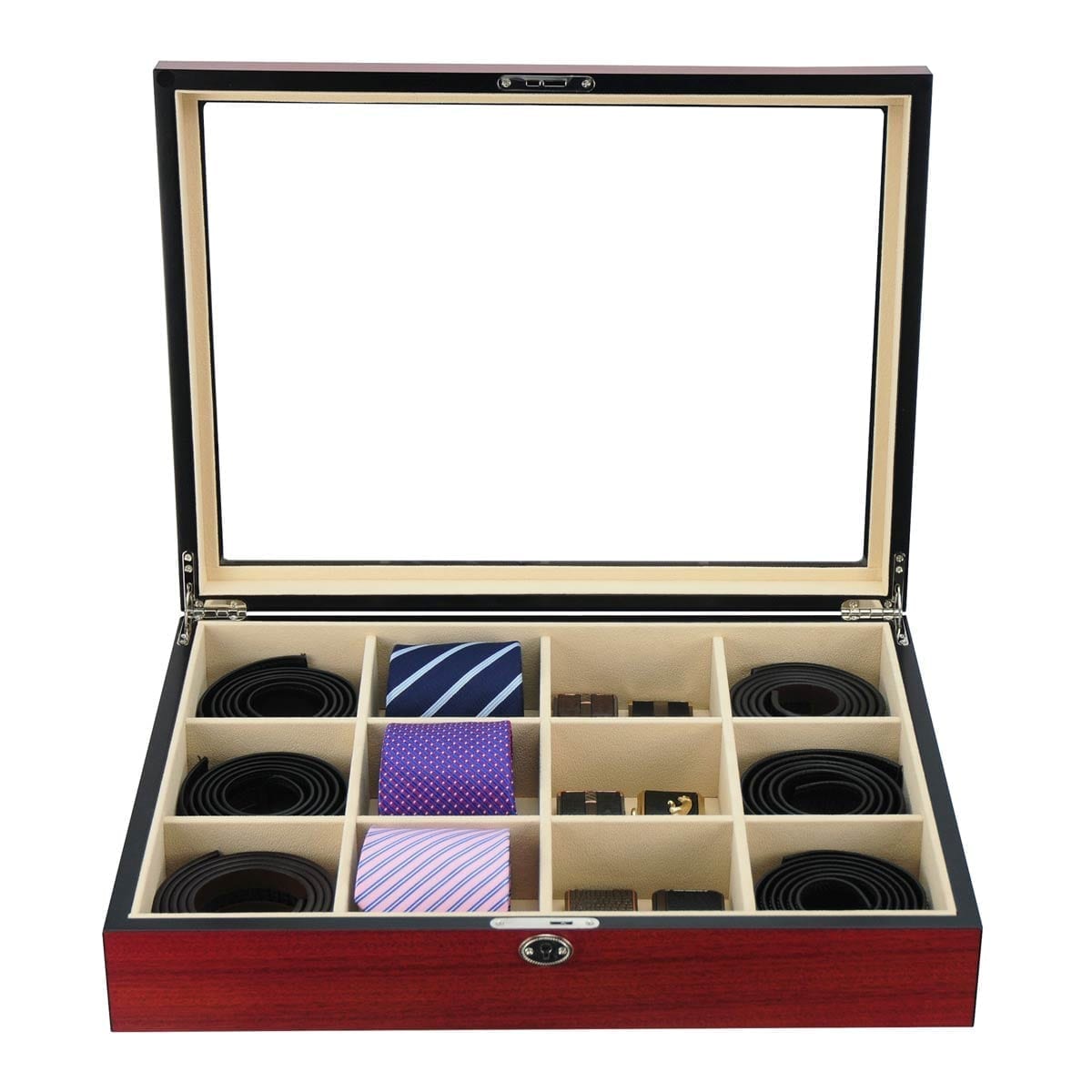 Cherry Wooden Tie Box for 12, Tie Storage Box, Storage Boxes, CB5016, Cuffed, Clinks, Clinks Australia
