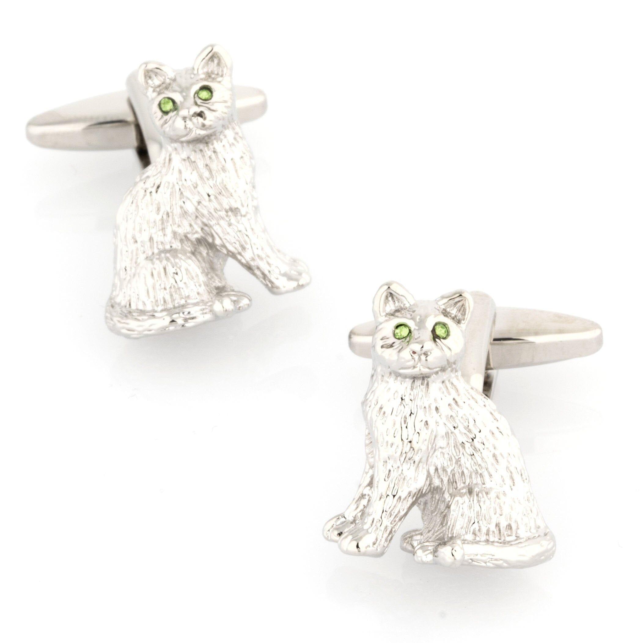 Silver cat with Crystal Eyes Cufflinks Novelty Cufflinks Clinks Australia 