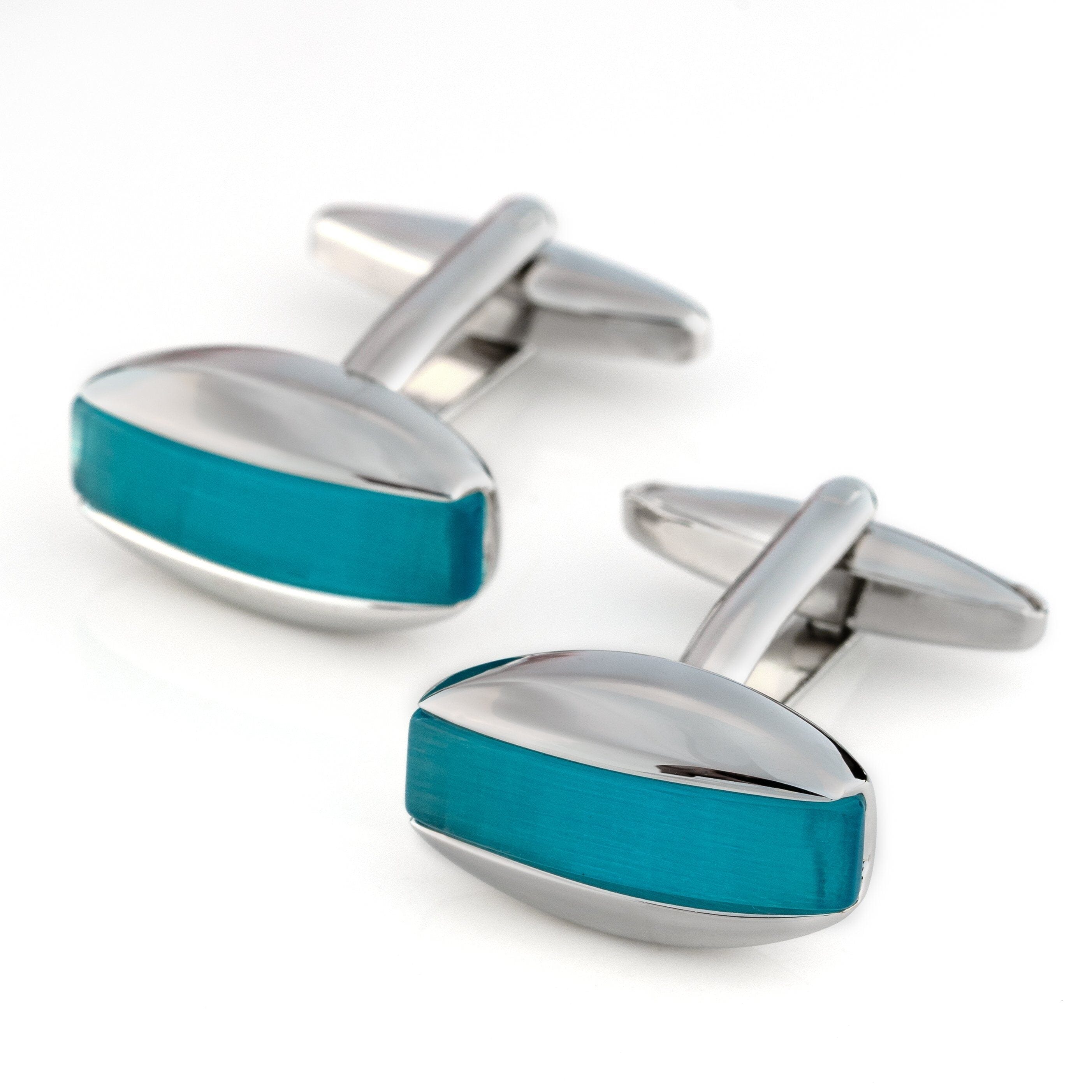 Aqua Blue Cateye Cufflinks Classic & Modern Cufflinks Clinks Australia 