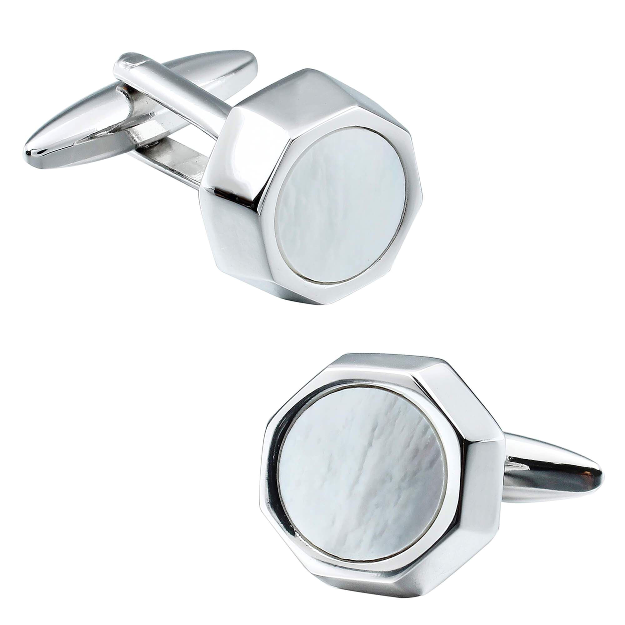 Mother of Pearl in Silver Octagon Cufflinks Classic & Modern Cufflinks Clinks Australia 